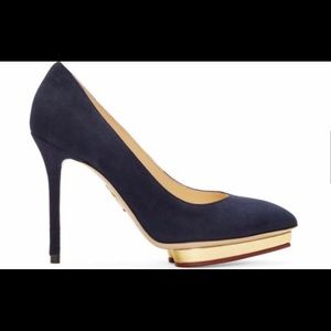Charlotte Olympia Navy Suede Debbie Pumps